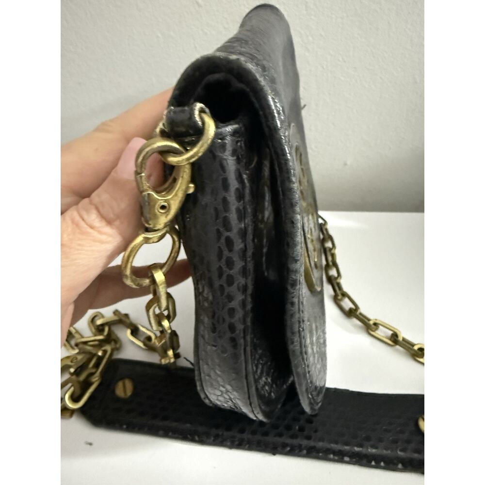 Vintage Tory Burch Black Leather Crossbody Gold Logo Chain Bag - Picture 5 of 13